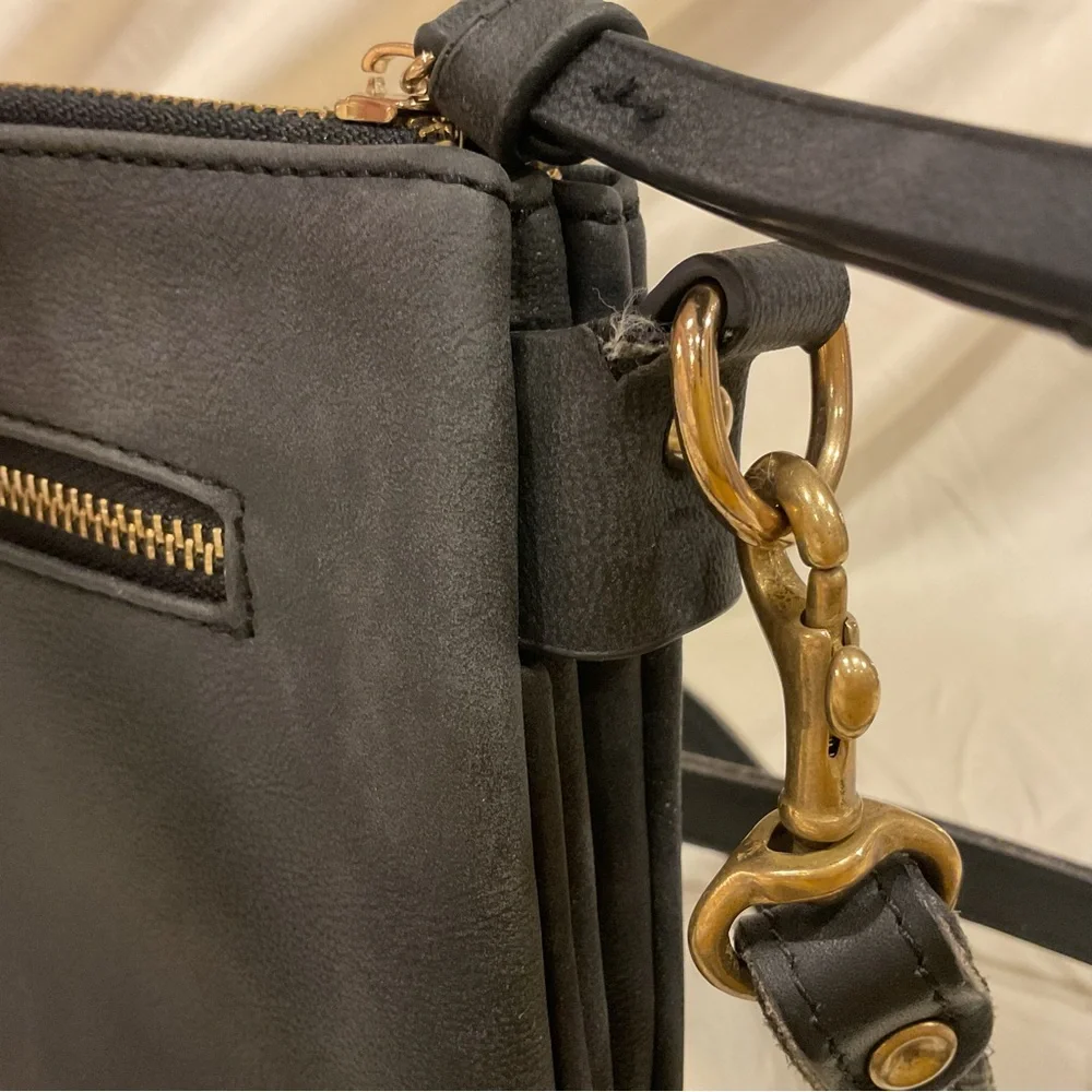 (Sold) Dark Iron Grey Faux suede Crossbody bag - Picture 7 of 9